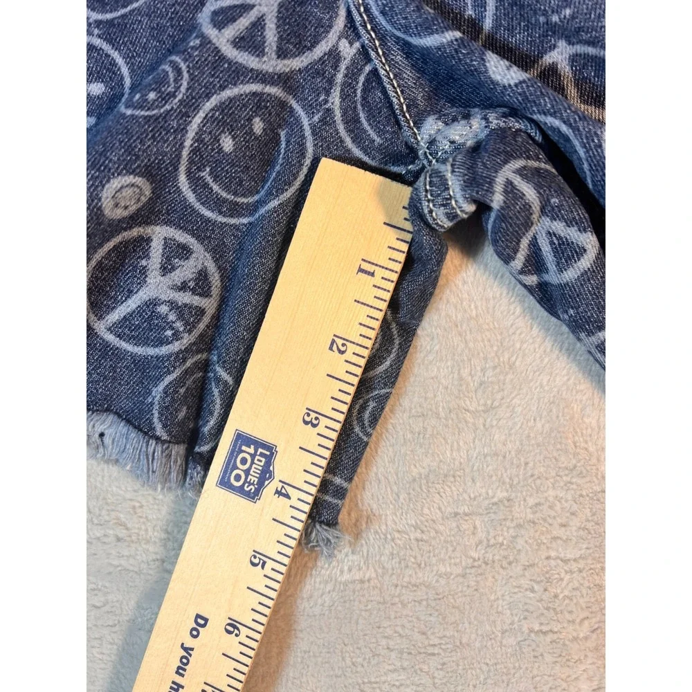 JUSTICE High Rise Midi Short Smiley Face‎ Peace Sign Girl's 20 Plus Fray Hem NEW